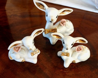 Vintage Reindeer Set of Three Ceramic Porcelain CHARMING