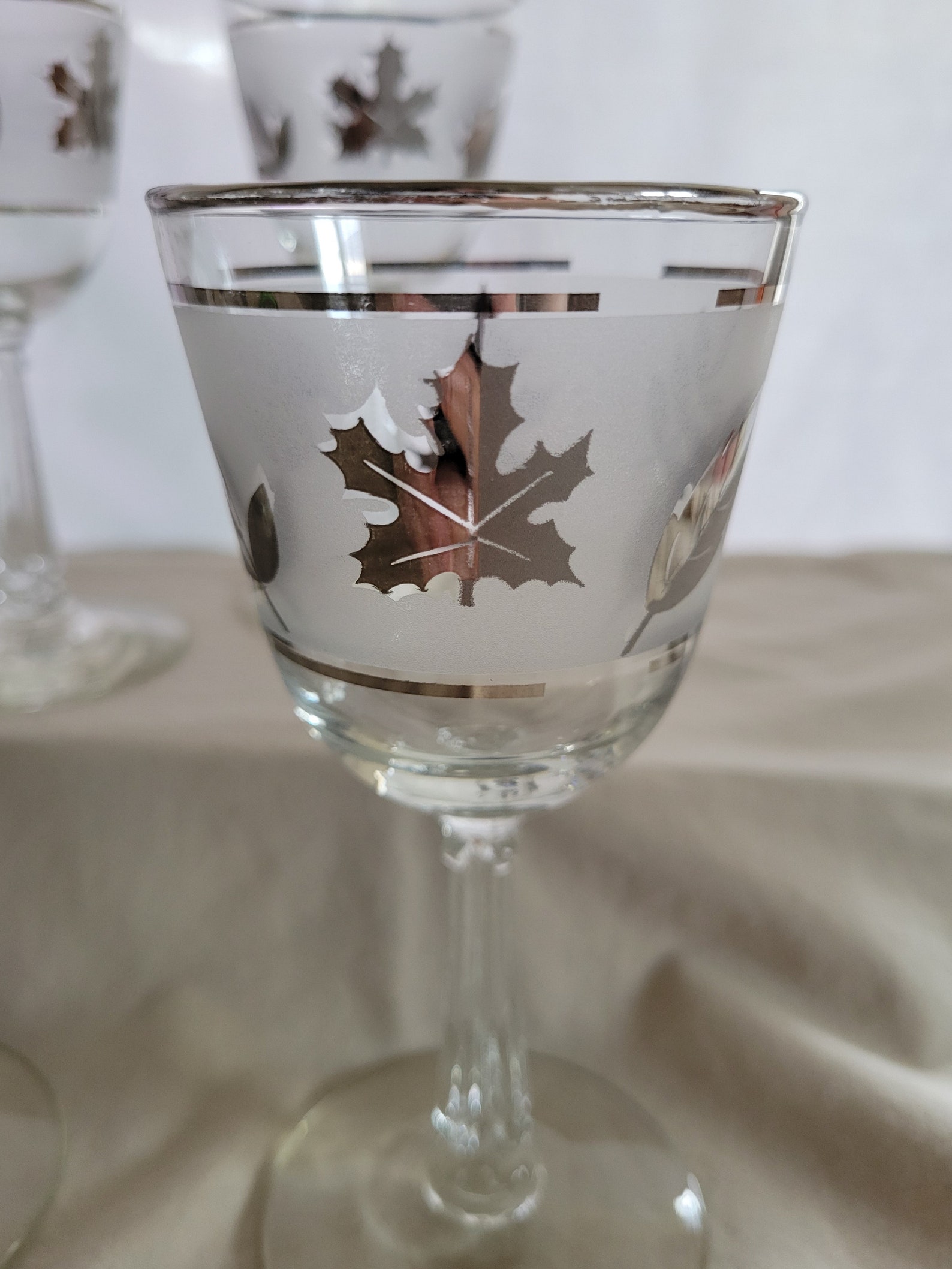 Vintage Libbey Frosted Silver Leaf Glasses Set of 6 MCM Etsy