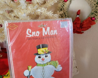 Vintage Beistle Snowman Honeycomb Sno Man Centerpiece 1979 NOS UNOPENED WOW