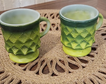 Vintage Fire King Kimberly Mugs Green Ombre Set of Two MCM AWESOME