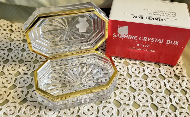 Vintage Anna Hutte W Germany Crystal Trinket Jewelry Box 4x6 MIB