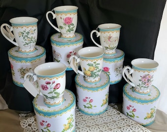 Vintage Floral Mugs in Gift Boxes 6 Available Kent Pottery NOS BEAUTIFUL