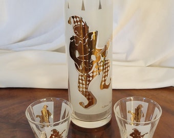 Vintage Cocktail Set Jester Harlequin Signed Helen Conroy MCM Barware FANTASTIC