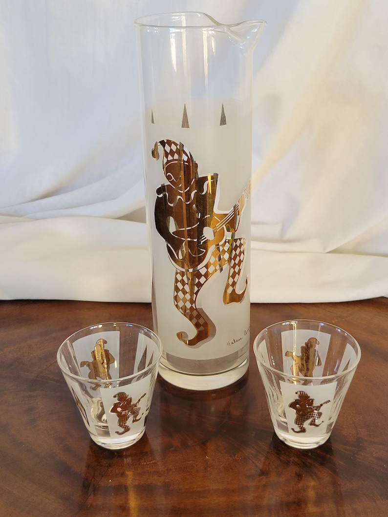 Vintage Cocktail Set Jester Harlequin Signed Helen Conroy MCM Barware FANTASTIC image 1