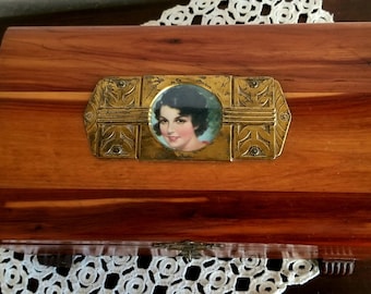 Vtg Deco Style Wooden Trinket Jewelry Box