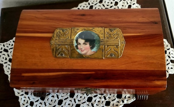 Vtg Deco Style Wooden Trinket Jewelry Box - image 1