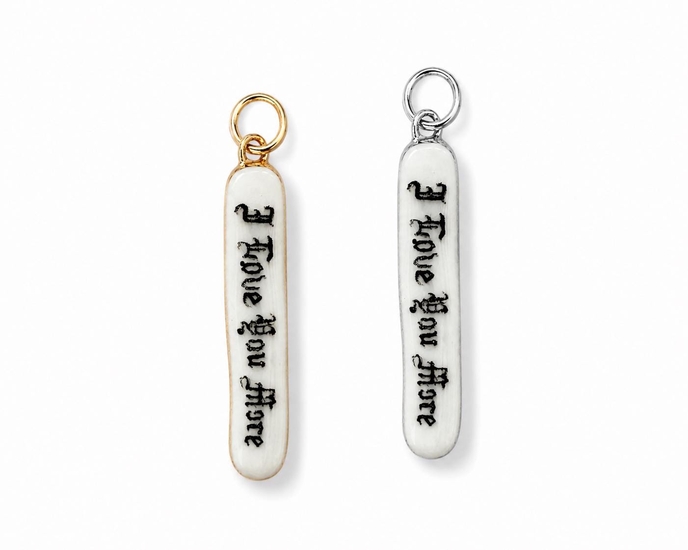 I Love You More Word Charm, Handmade Porcelain, Hand Painted, 22k Gold Luster Framing