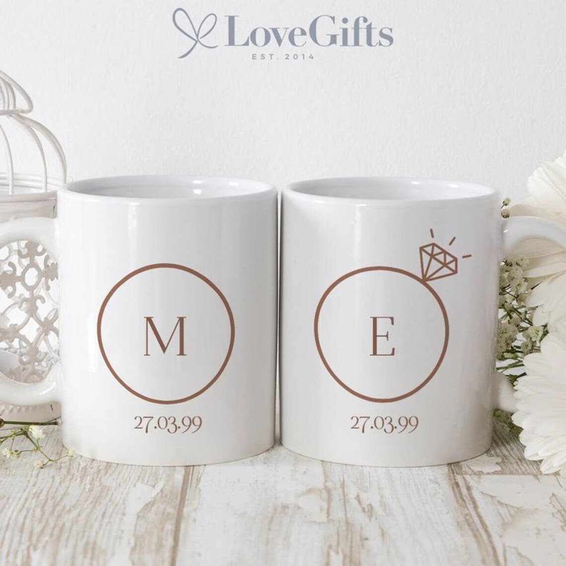 Wedding Ring Matching Mugs Personalised Etsy