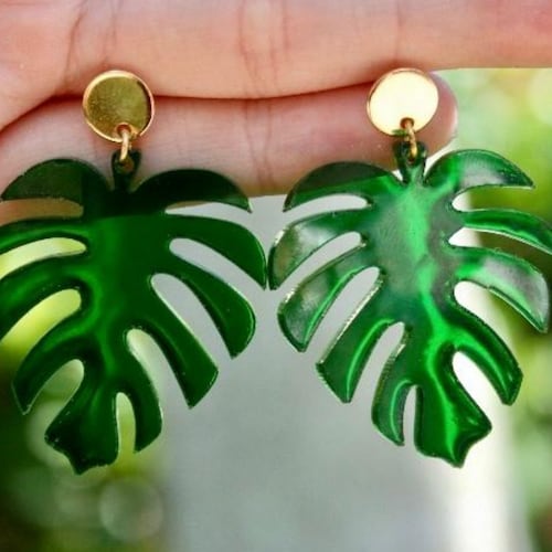 Monstera Wood Earrings/ Monstera Leaf Jewelry/ Tropical Leaves Etsy