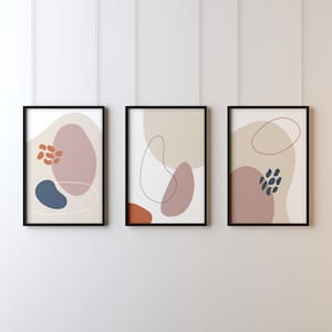 Set of 3 Printable Abstract Art | Wall art | Line art | Geometric | Modern | Minimalist | Graphic | Beige Tan Brown Terracotta Blue |