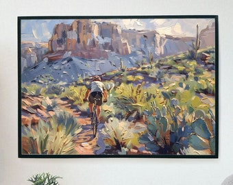 Mountain Biker Wall Art, Brush Stroke Landscape Painting, Digital Download Print