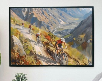 Mountain Biker Painting, Mountain Biking Wall Art, Mountain Bike Painting Digital Download