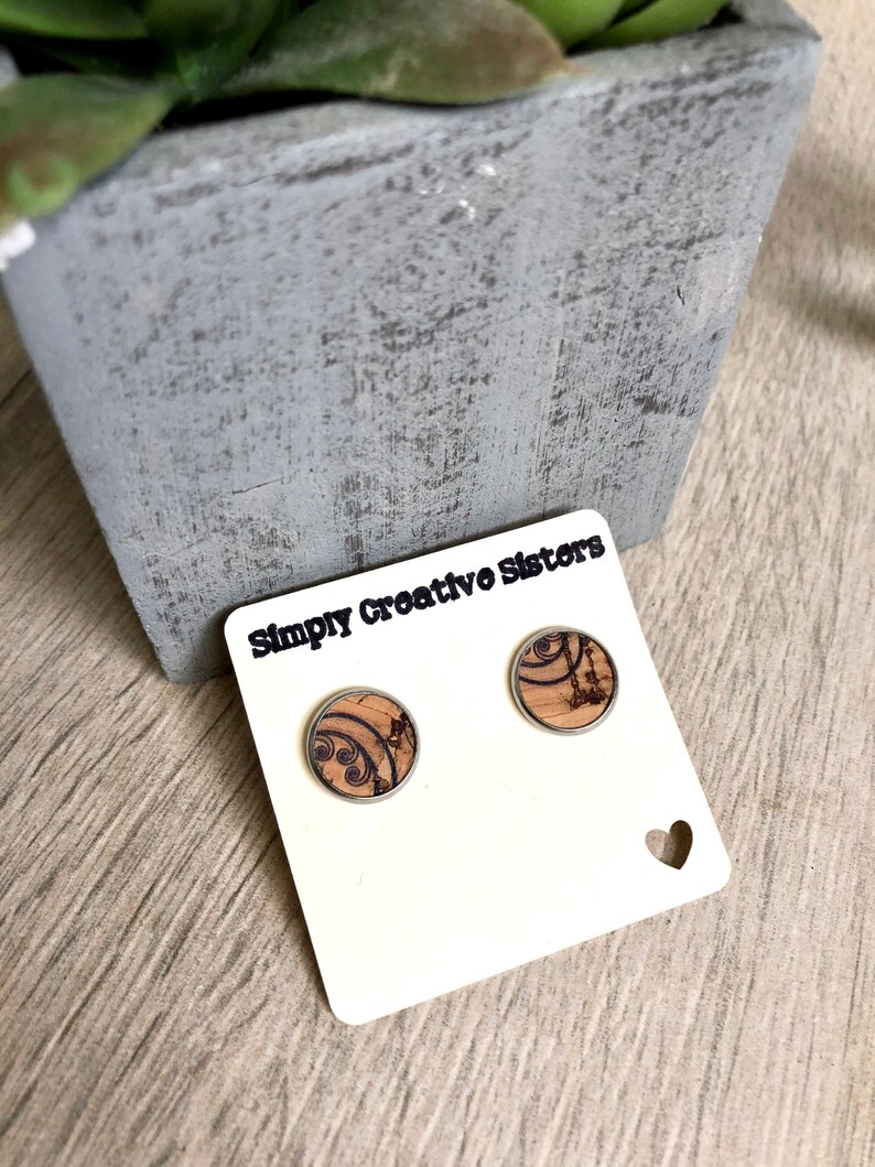 Portuguese Cork Stud Earrings \u2022 Stud Earrings\u2022 Patterned Earrings \u2022 Christmas Gift