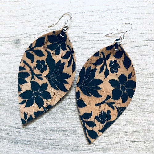 Portuguese Cork Pinched Leaf Earrings Etsy