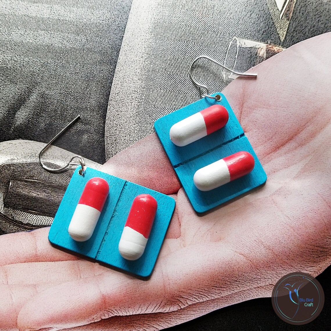 Funky Blue Pill Capsule Tablet Earrings Dangle & Drop Etsy