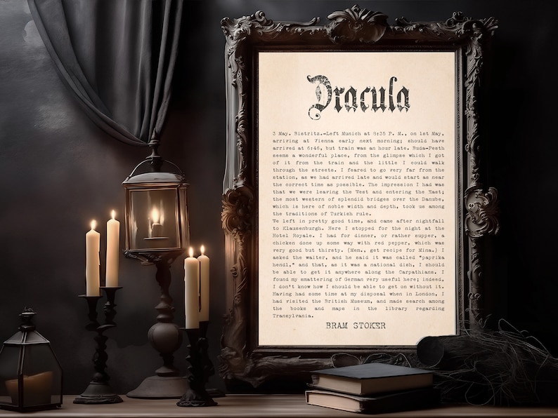 Dracula Wall Art Bram Stoker Gothic Digital Download Printable Halloween Book Art zdjęcie 2