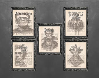 Colección de libros de terror imprimibles - Descarga digital gótica - Arte de libros de Halloween imprimible