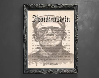 Arte imprimible de Frankenstein - Mary Shelley - Descarga digital de arte de libros - Arte imprimible de libros de Halloween