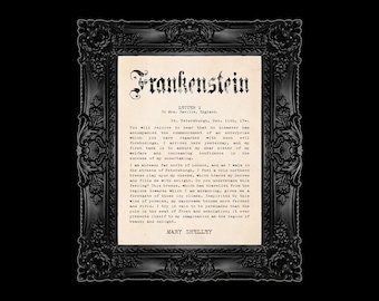 Póster de Frankenstein - Arte mural de libros - Mary Shelley - Descarga digital gótica - Arte imprimible de libros de Halloween