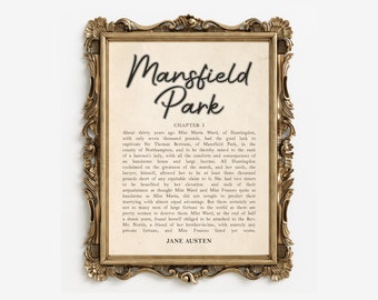 Mansfield Park Poster Wall Art - Jane Austen Digital Download - Printable Book Art Gift