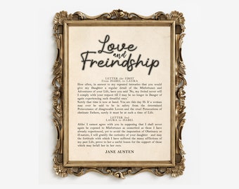 Love and Freindship Poster  - Jane Austen Digital Download - Printable Book Art Gift