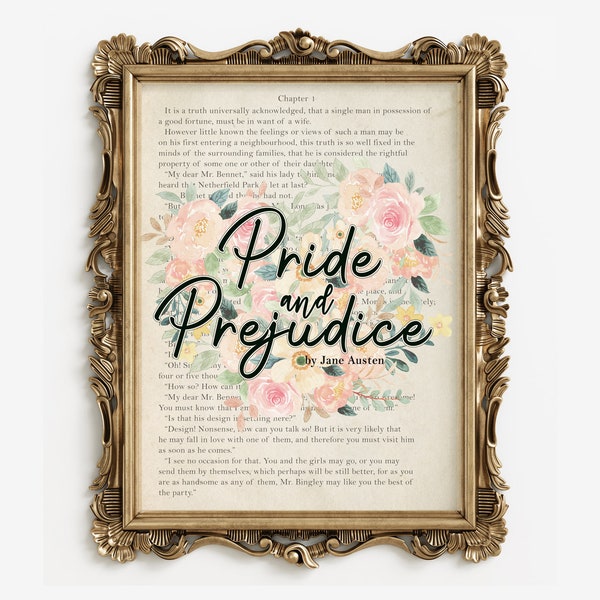 Pride and Prejudice Poster Wall Art - Jane Austen Gift - Digital Download - Printable Book Art