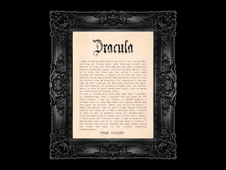 Dracula Wall Art Bram Stoker Gothic Digital Download Printable Halloween Book Art zdjęcie 1