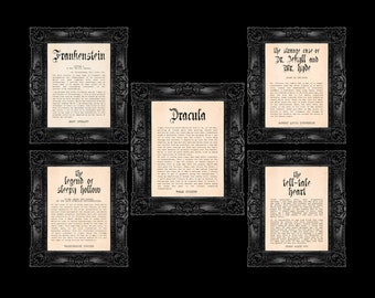 Pósteres de la colección de libros de terror - Descarga digital gótica - Arte de libros de Halloween imprimible