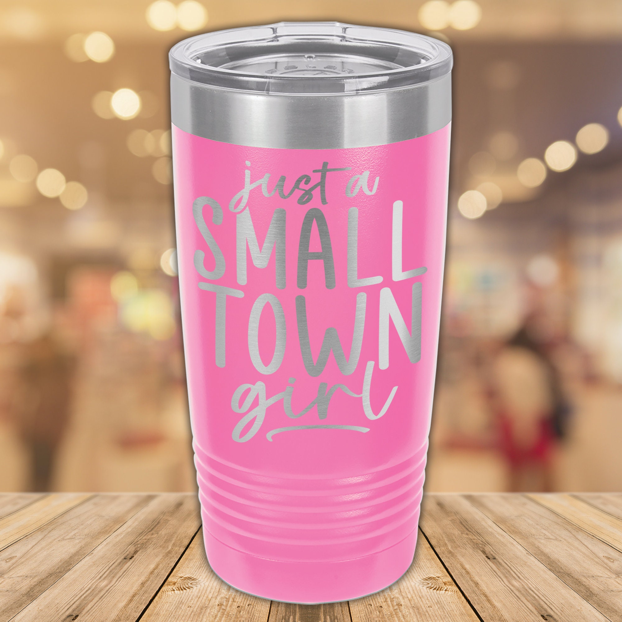 Just A Small Town Girl Travel Tumbler in Coral