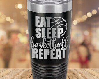 Personalized Basketball Tumbler | Engraved Stainless Steel 20oz Polar Camel | Eat Sleep Repeat
