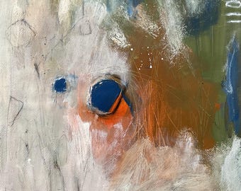 Pintura abstracta original sobre papel, arte de pared neutro, 18 x 24 pulgadas.