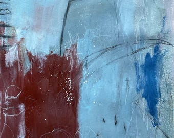 Pintura abstracta original sobre papel, arte de pared neutro, 18 x 24 pulgadas.