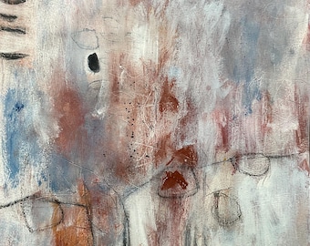 Pintura abstracta original sobre papel, arte de pared neutro, 18 x 24 pulgadas.