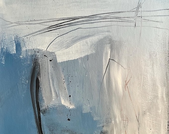 Original Abstract Painting on Paper, Neutral Wall Art, 18x24 Inch