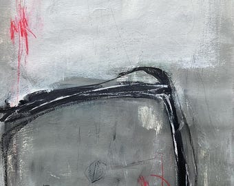 Pintura abstracta original sobre papel, arte de pared neutro, 18 x 24 pulgadas.