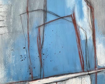 Pintura abstracta original sobre papel, arte de pared neutro, 18 x 24 pulgadas.