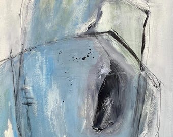 Pintura abstracta original sobre papel, arte de pared neutro, 18 x 24 pulgadas.