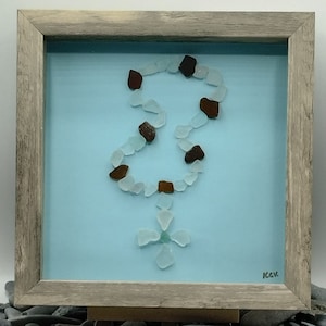 Sea glass Rosary Beads, Handmade Rosary Beads design, Framed Rosary Beads Picture, Gift for Religious Person, Unique Sea glass Gift