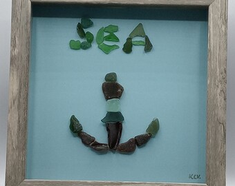 Sea Glass Anchor, Sea Glass Gift For Boater, Pebble Art Anchor, Framed Nautical Gift, Sea Glass Gift for Friend, Handmade Anchor Picture