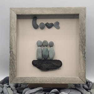 Pebble Art Family of Three, Family of Three Rock Art, Stone Art Family of 3, Framed Family of three pebble Picture, Pebble Art Family Gift