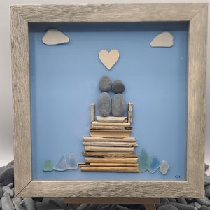 Pebble Art Couple, Framed Pebble Art Wedding Gift, Rock Art Couple Picture, Stone Art Family Picture, Unique Pebble Art Gift for Couple