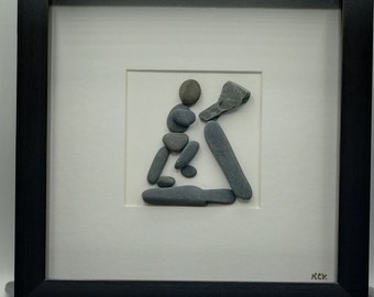 Unique Pebble Art Gift, Framed Runner on Treadmill, Unique Gift for Exercise Enthusiast, Exercise Wall Art, Pebble Art Runner, Exercise Art
