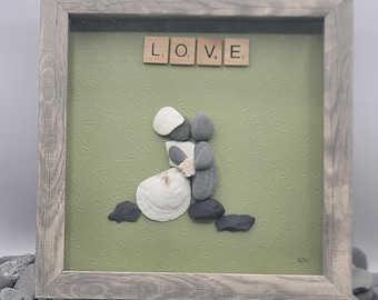 Framed Wedding Picture, Pebble Art Couple, Unique Wedding Gift,  Stone Art Wedding portrait, Handmade Wedding Picture, Pebble Art  Couple