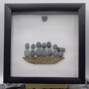 Pebble Art Family of Six, Family of 6 Rock Art, Framed Pebble Art Picture, Pebble Art Family Portrait, Stone Art Family, Pebble Art Dog