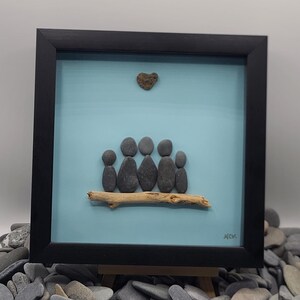 Family Pebble Art Picture, Rock Art Family of Five, Family of 5 Pebble Art, Framed Family Pebble Picture, Family Of 5 Rock Art Picture
