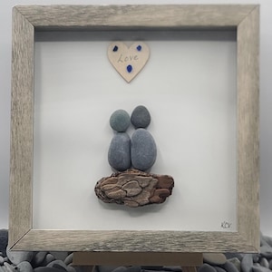 Rock Art Couple, Framed Pebble Art Couple Picture, Family Pebble Art, Pebble Art Wedding Gift, Stone Art Couple, Pebble Art Gift For Couple