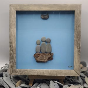 Pebble Art Family Picture, Family Of Three Pebble Picture, Rock Art Family Of Three, Framed Stone Art Family Picture, Unique Pebble Art Gift