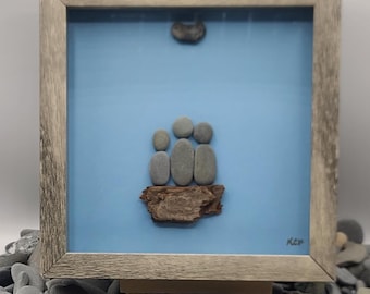 Pebble Art Family of Three Picture: Framed Beach Stone Art