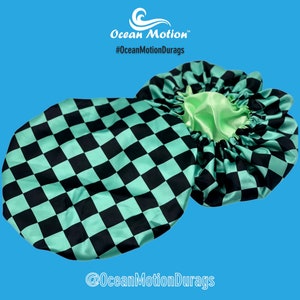 Green Checker Bonnet, Satin Bonnet, Silk Bonnet, Anime Bonnet