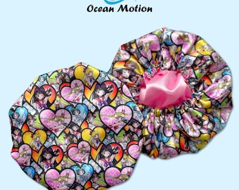 Sailor Heart Anime Satin Bonnet for Curly Hair, Silk Sleep Cap, Cosplay Hair Protection, Kawaii Anime Gift for Her, Ocean Motion
